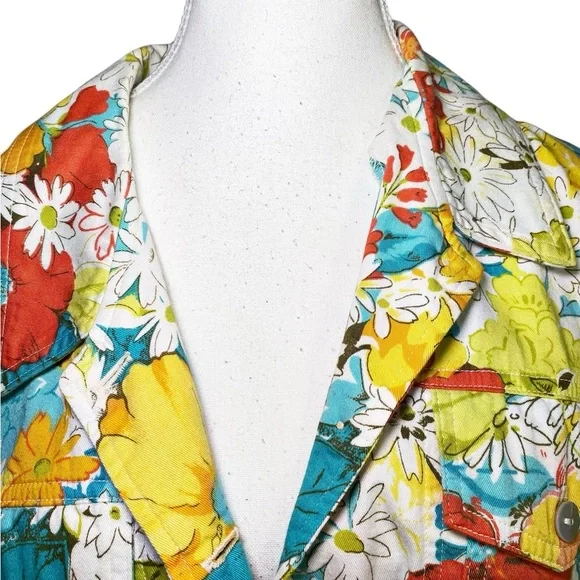 Norm Thompson Bright Floral Jean Jacket - Picture 4 of 13